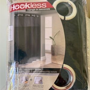 Hookless Black Shower Curtain with Fabric Liner